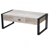 Barn Industrial Coffee Table 2 Drawers White